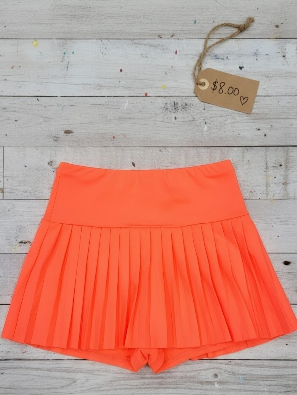 Pleated A-Line Skirted Shorts in Neon Coral